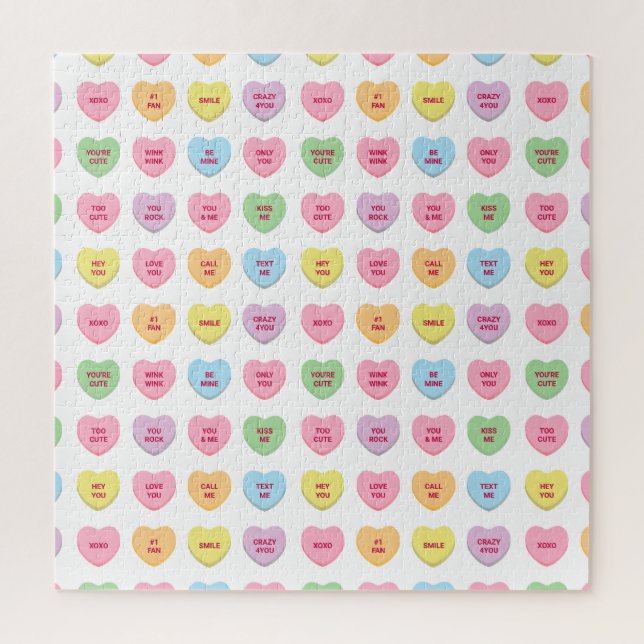 Cute funny girly custom conversation candy hearts jigsaw puzzle (Vertical)