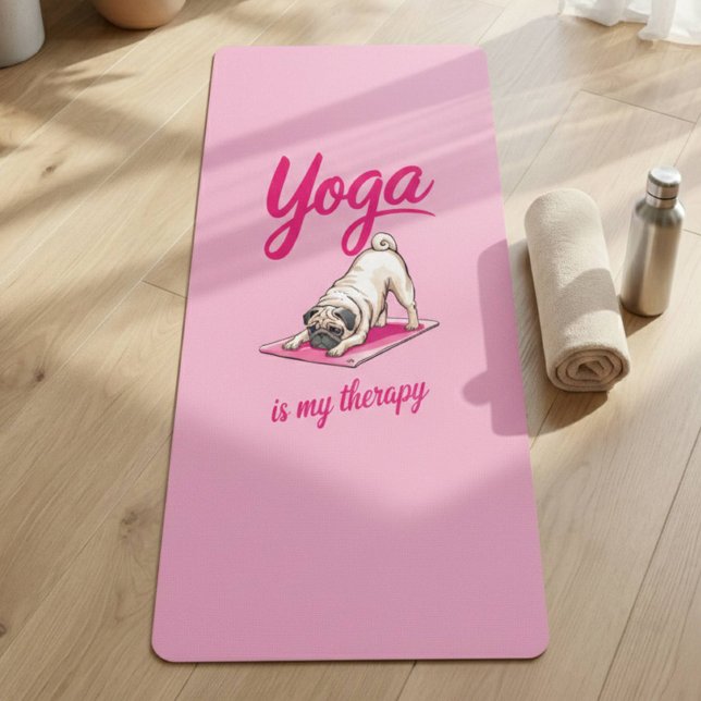 Cute Funny Girly Hot Pink Pug Yoga Mat (Creator Uploaded)