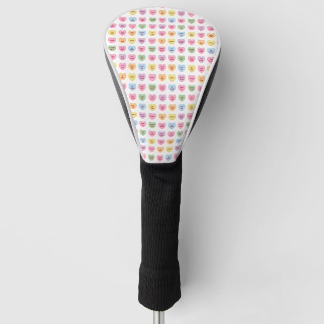Cute funny girly tiny conversation candy hearts golf head cover (Front)
