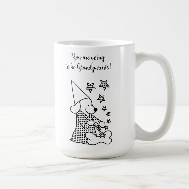 Cute Funny Grandparents Announcement Black Cartoon Coffee Mug (Right)