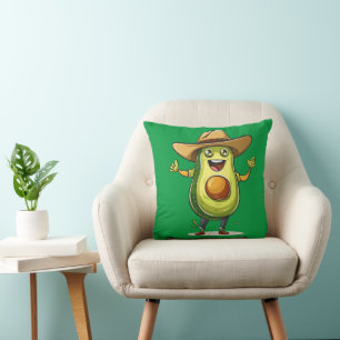 cute funny green avocado cowboy print cushion