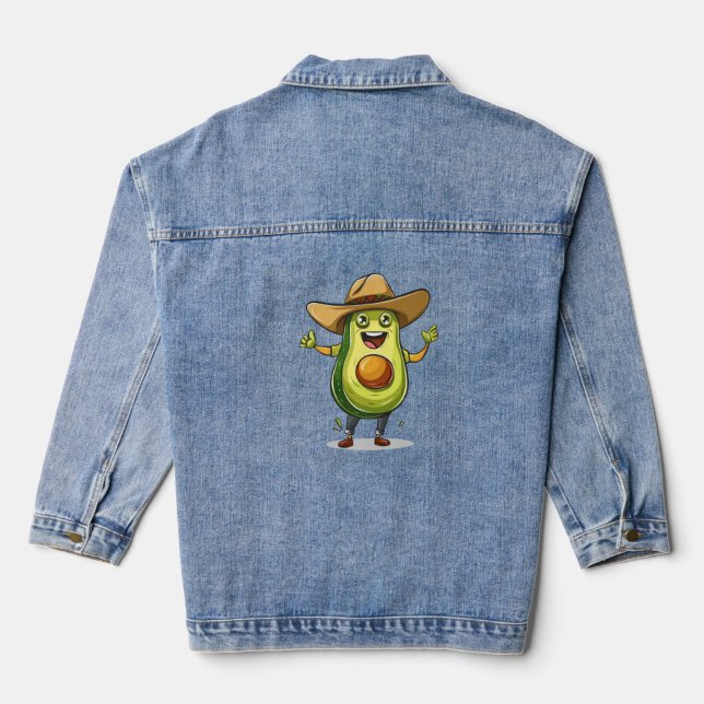 cute funny green avocado cowboy print denim jacket (Back)