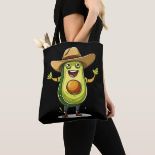 cute funny green avocado cowboy print tote bag
