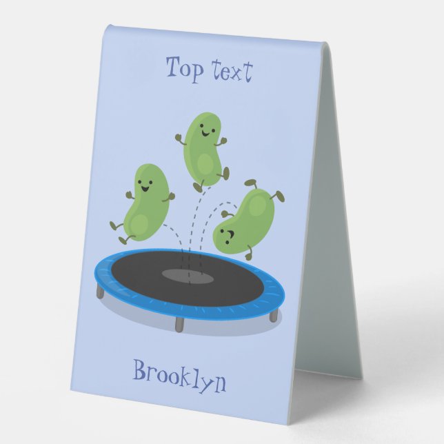 Cute funny green beans on trampoline cartoon (Front)