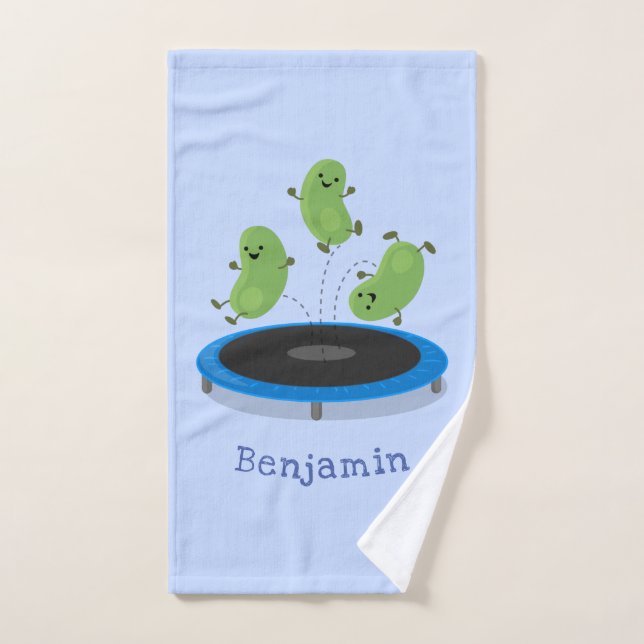 Cute funny green beans on trampoline cartoon bath towel set (Hand Towel)