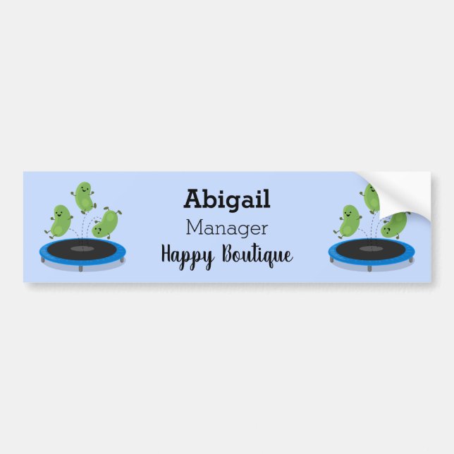 Cute funny green beans on trampoline cartoon bumper sticker (Front)