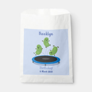 Cute funny green beans on trampoline cartoon favour bag
