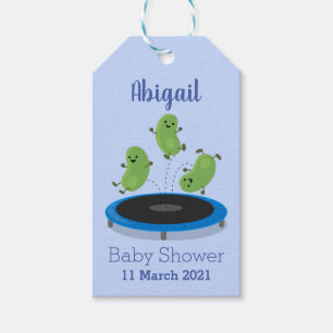 Cute funny green beans on trampoline cartoon gift tags