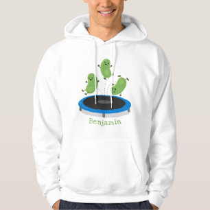 Cute funny green beans on trampoline cartoon hoodie