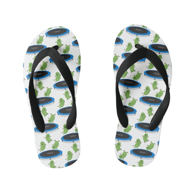 Cute funny green beans on trampoline cartoon kid's thongs (Footbed)