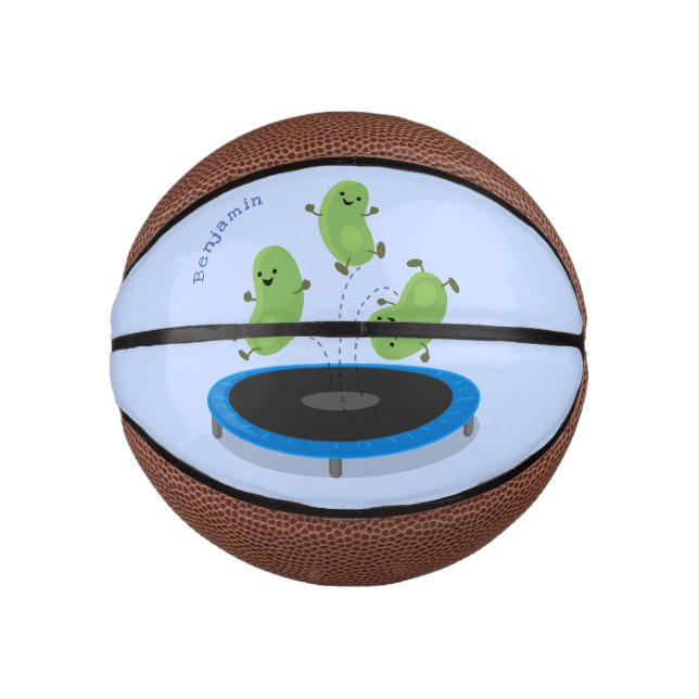 Cute funny green beans on trampoline cartoon mini basketball (Front)