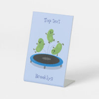 Cute funny green beans on trampoline cartoon