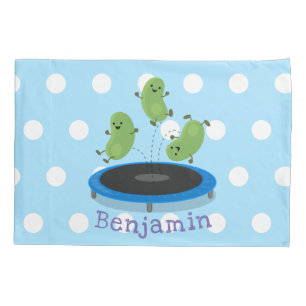 Cute funny green beans on trampoline cartoon pillowcase