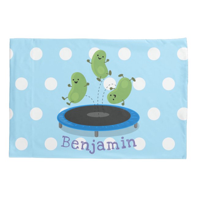 Cute funny green beans on trampoline cartoon pillowcase (Back)