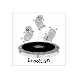 Cute funny green beans on trampoline cartoon rubber stamp