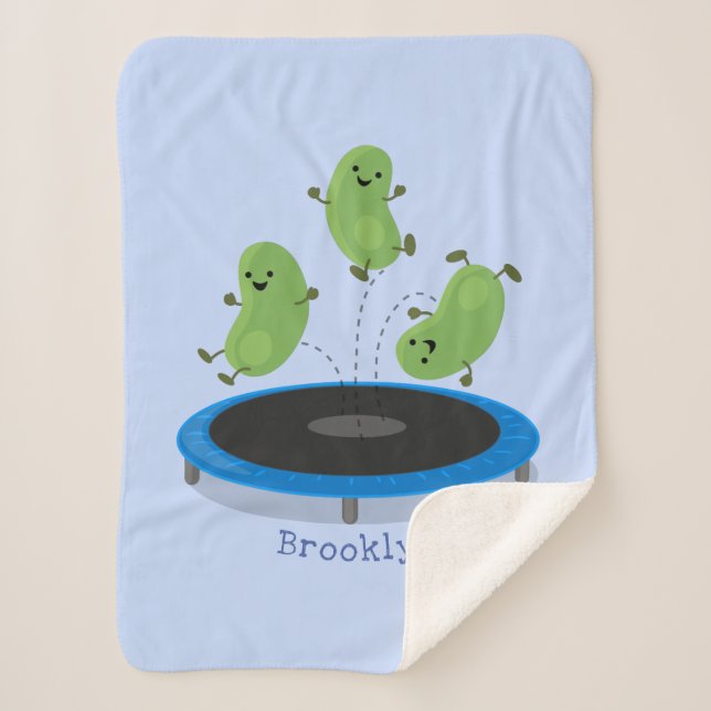 Cute funny green beans on trampoline cartoon  sherpa blanket (Front)
