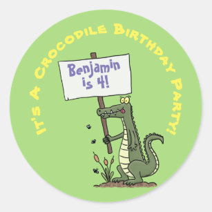Cute, funny green crocodile humour cartoon classic round sticker