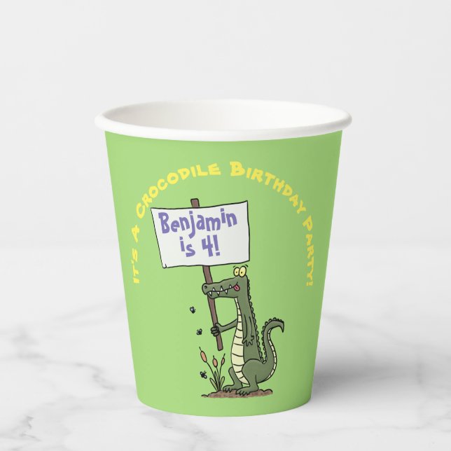 Cute, funny green crocodile humour cartoon paper cups (Front)