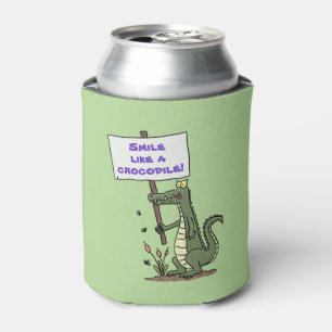 Cute, funny green crocodile smiling humour cartoon can cooler