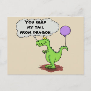 Cute, funny green dragon humour cartoon postcard