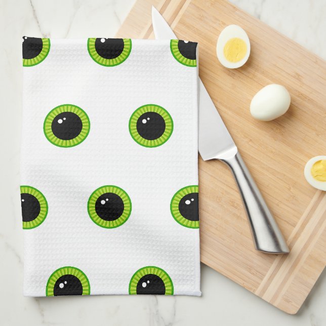 Cute Funny Green Eyes Tea Towel (Quarter Fold)