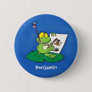 Cute funny green frog cartoon illustration 6 cm round badge
