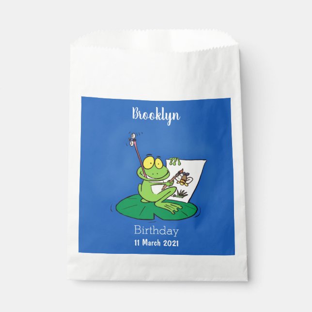 Cute funny green frog cartoon illustration favour bag (Front)