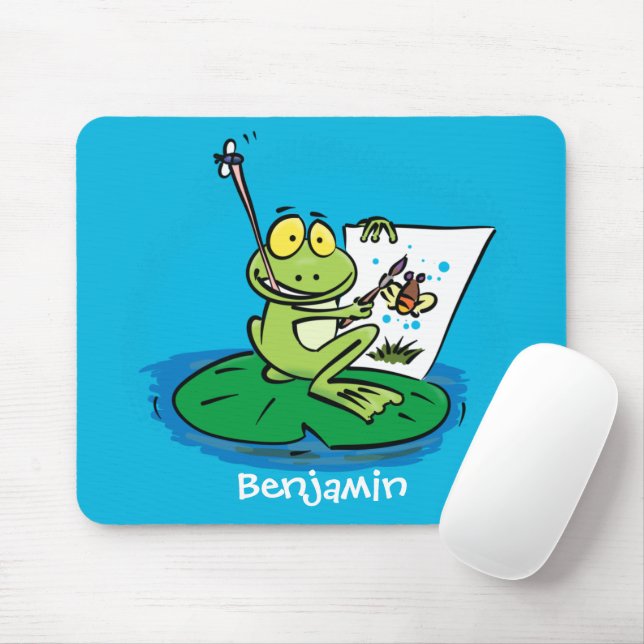 Cute funny green frog cartoon illustration  mouse pad (With Mouse)