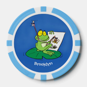 Cute funny green frog cartoon illustration poker chips