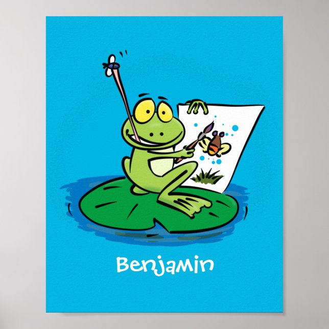 Cute funny green frog cartoon illustration  poster (Front)