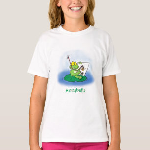Cute funny green frog cartoon illustration T-Shirt