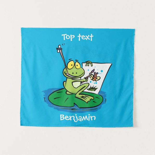 Cute funny green frog cartoon illustration  tapestry (Front (Horizontal))
