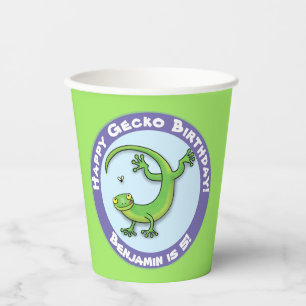 Cute funny green gecko cartoon paper cups