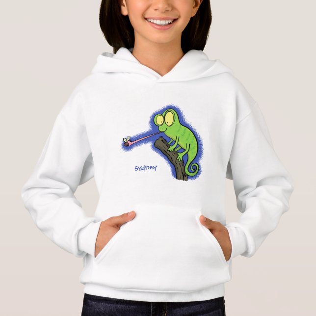 Cute funny green happy chameleon lizard cartoon (Front)