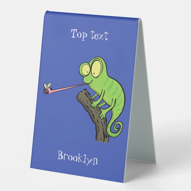 Cute funny green happy chameleon lizard cartoon (Front)