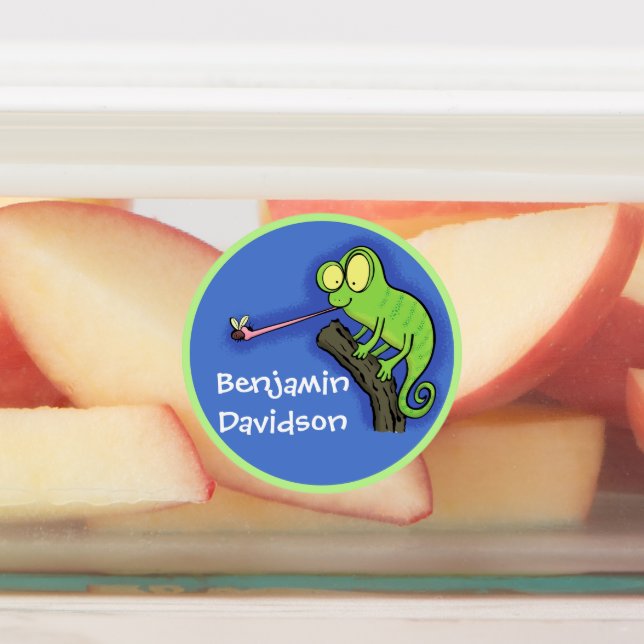 Cute funny green happy chameleon lizard cartoon (Affixed)