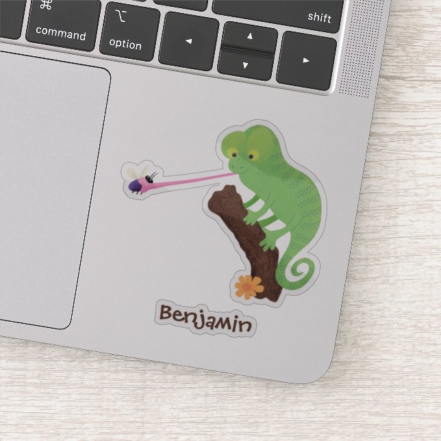 Cute funny green happy chameleon lizard cartoon (Detail)