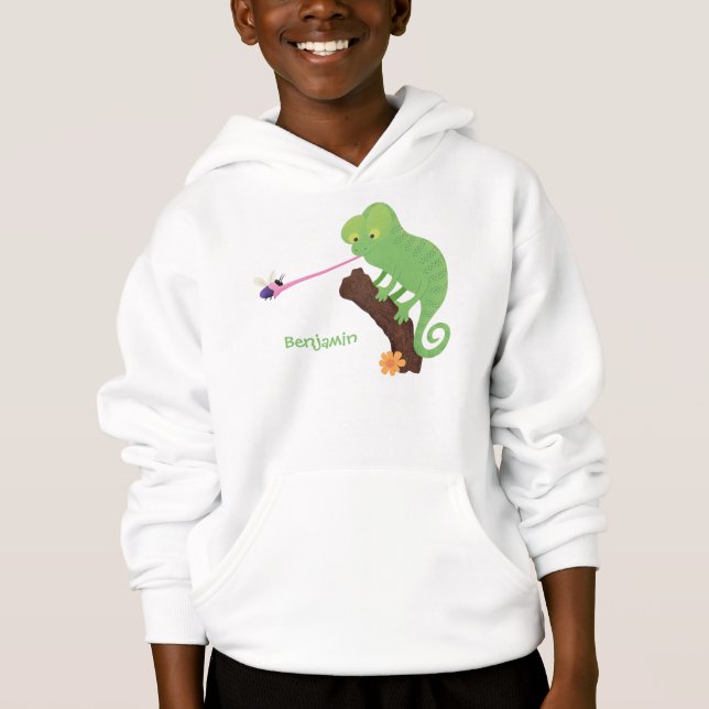 Cute funny green happy chameleon lizard cartoon (Front)