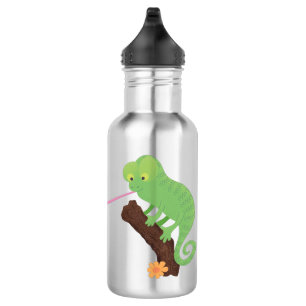 Cute funny green happy chameleon lizard cartoon 532 ml water bottle