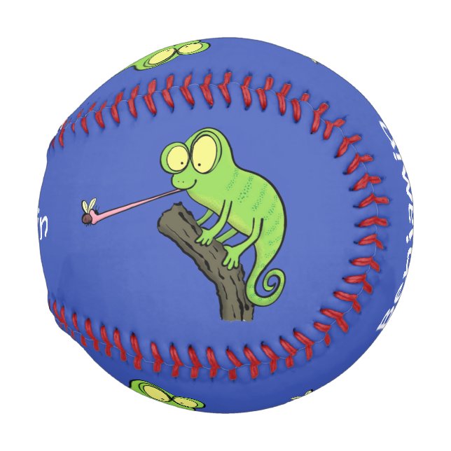 Cute funny green happy chameleon lizard cartoon baseball (Front Right)