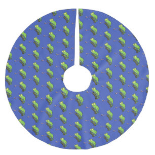 Cute funny green happy chameleon lizard cartoon brushed polyester tree skirt