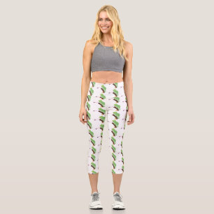 Cute funny green happy chameleon lizard cartoon capri leggings