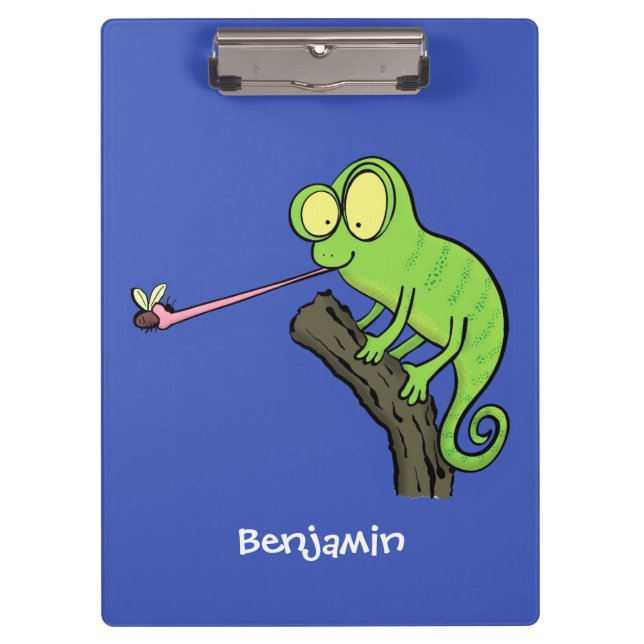 Cute funny green happy chameleon lizard cartoon clipboard (Front)