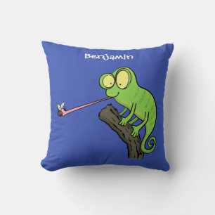 Cute funny green happy chameleon lizard cartoon cushion
