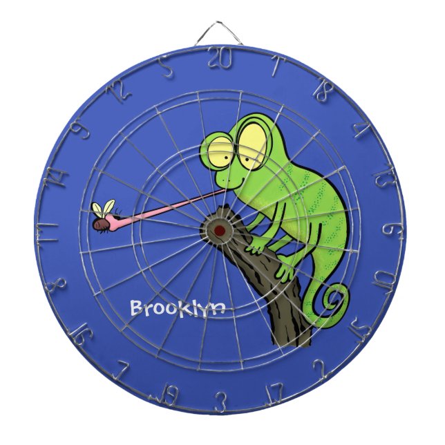 Cute funny green happy chameleon lizard cartoon dartboard (Front)
