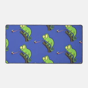 Cute funny green happy chameleon lizard cartoon desk mat