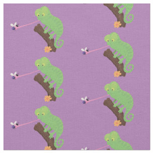 Cute funny green happy chameleon lizard cartoon fabric