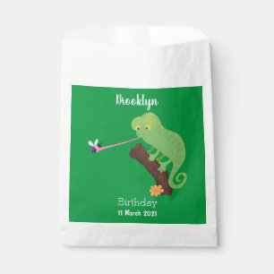 Cute funny green happy chameleon lizard cartoon favour bag