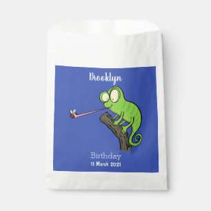 Cute funny green happy chameleon lizard cartoon favour bag