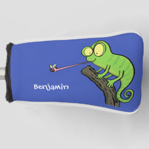 Cute funny green happy chameleon lizard cartoon golf head cover